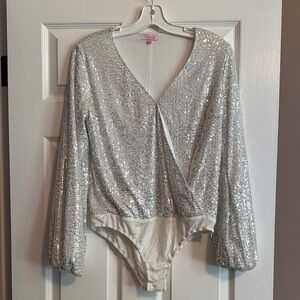 Pink Lily Silver Sequin Bodysuit